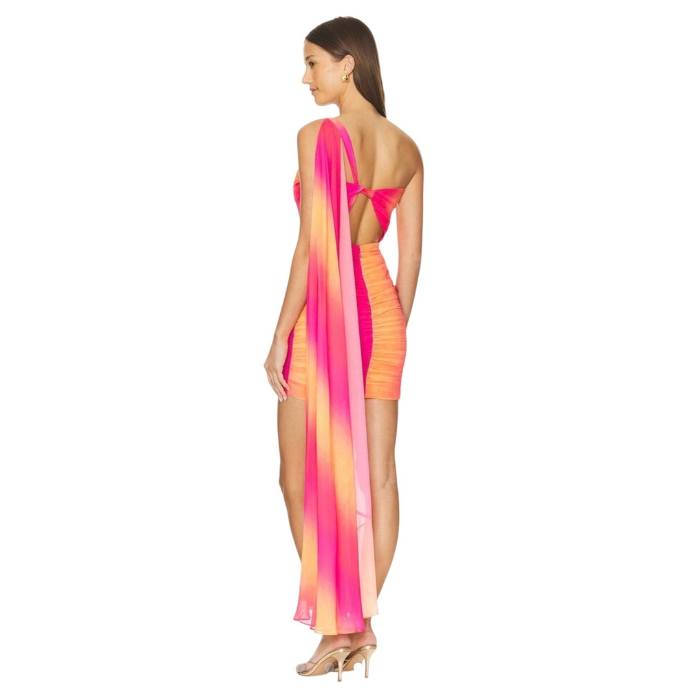 YAURA Folake Dress Ruched Mini-Dress with Cape in Sunset Print Size XS - Picture 3 of 6